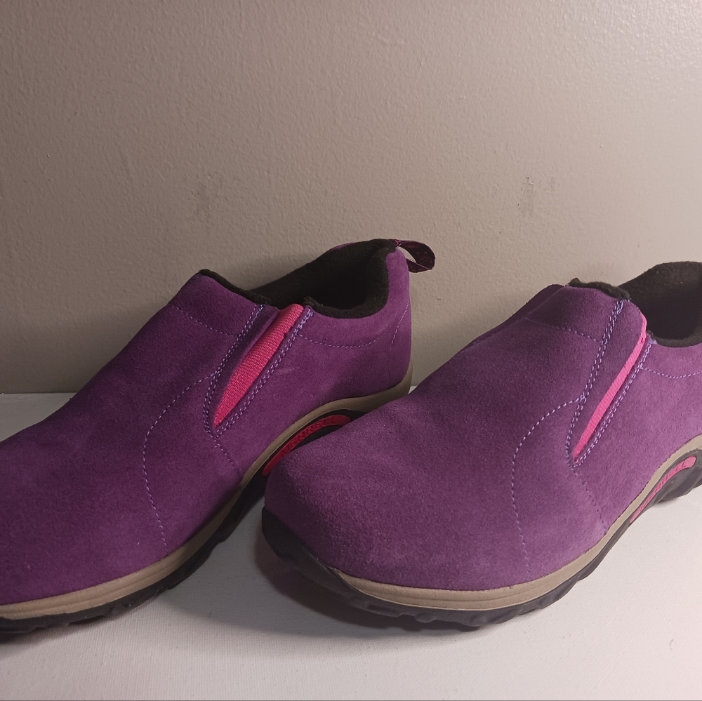 Kids Merrill Jungle Moc Frosty purple waterproof slip-on shoes, size 5.5, - Picture 3 of 7